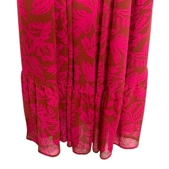 Torrid Dress Woman’s Size 1X Brown Pink Floral Smocked A-Line Midi Length - Picture 6 of 13